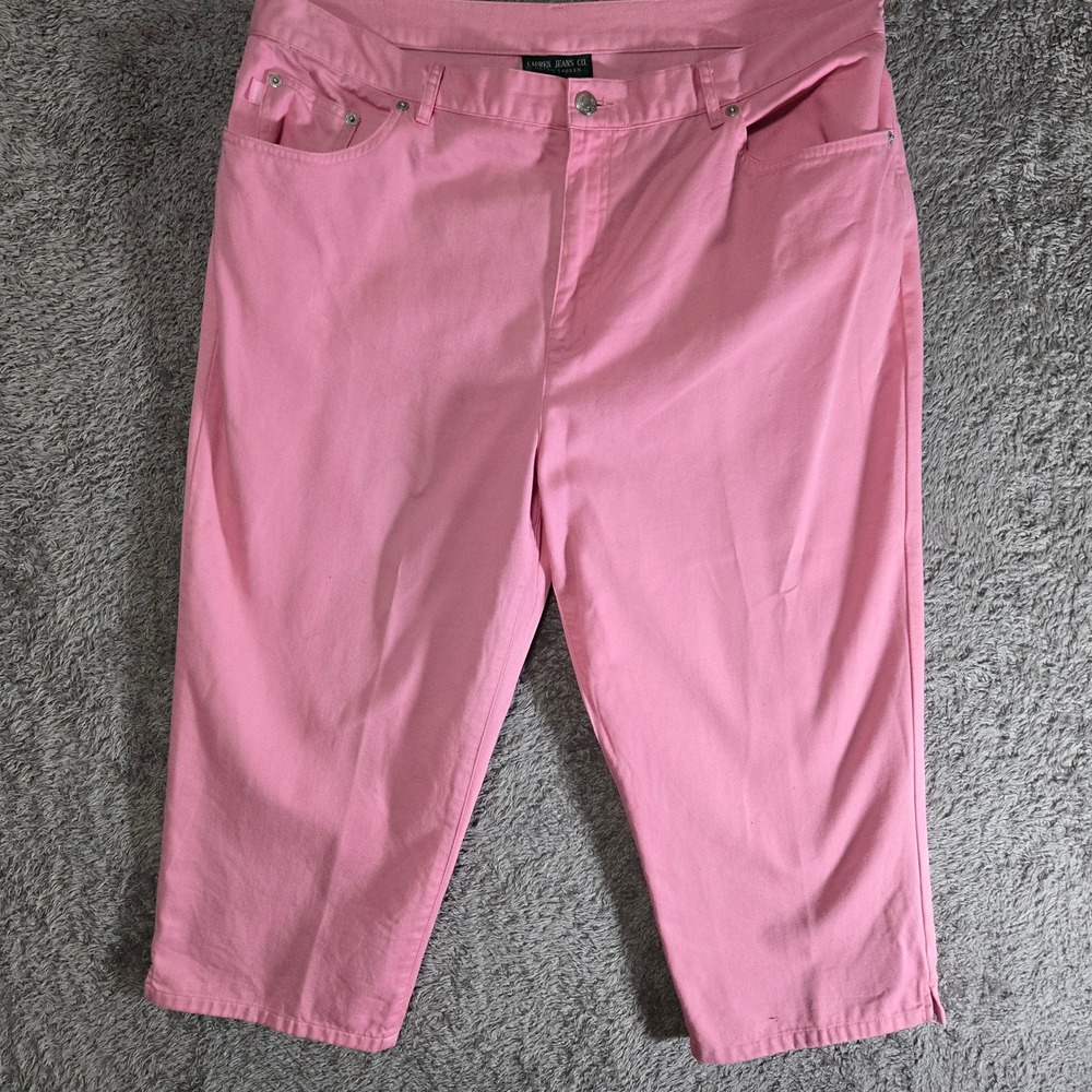 Lauren Ralph Lauren Pink Denim Capri Pants Womens 16 Classic 5-Pocket Cropped - Picture 2 of 8